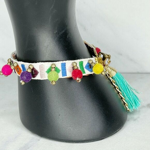 Beaded Woven Pom Pom Tassel Bracelet - Picture 1 of 5